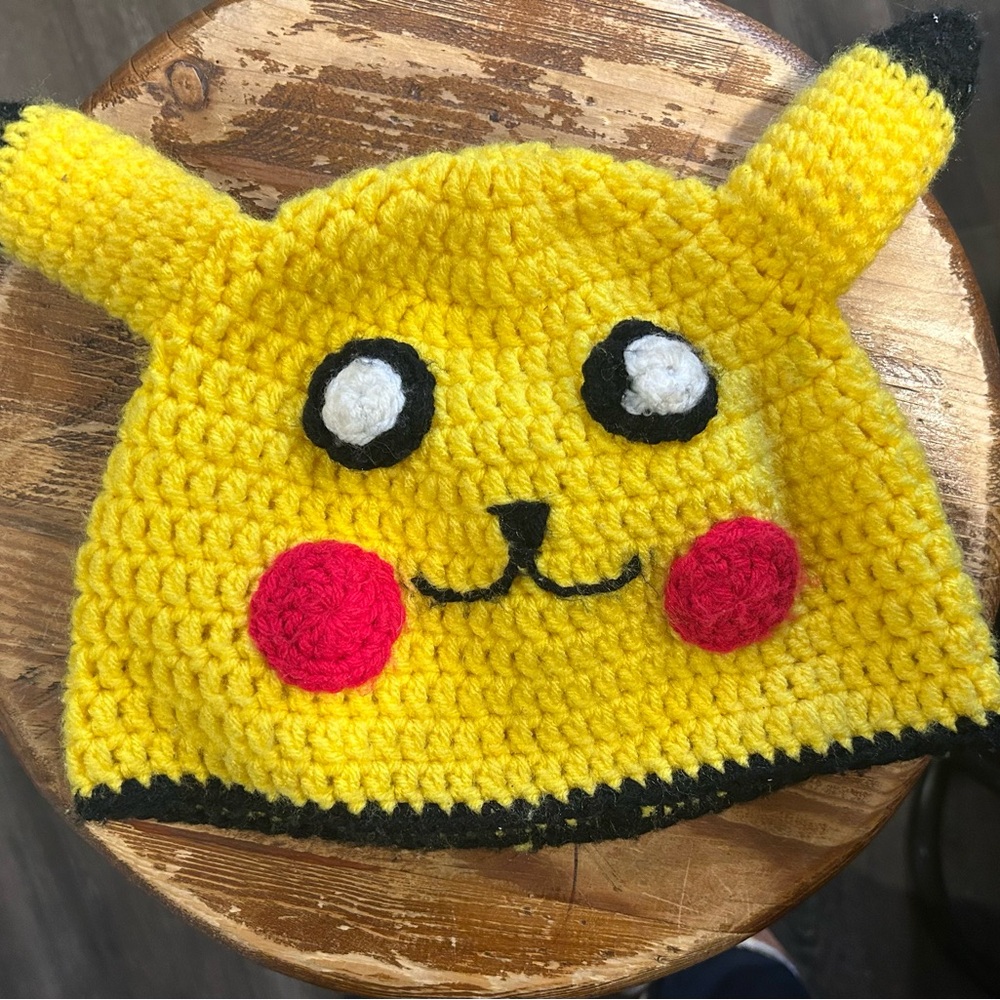 Hand knit Pokémon kids winter hat